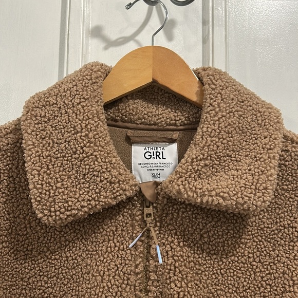 Athleta Girl Teddy Fleece Full Zip Jacket Coat in Woods Khaki - XL/14 - Picture 5 of 11